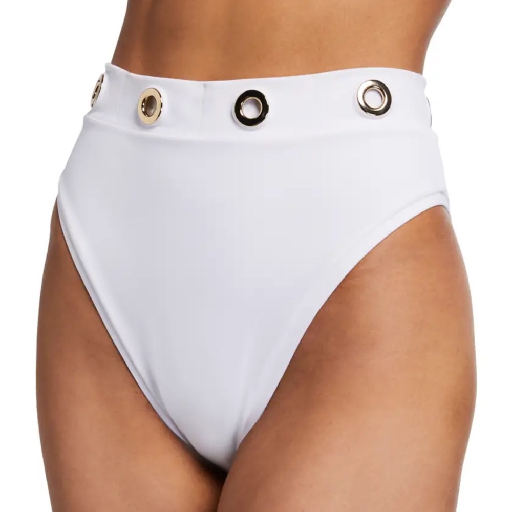 Oye Swimwear Arya White Grommet Accent Bikini Bottoms Size XS